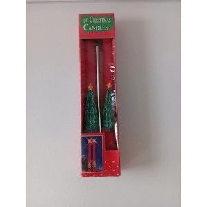 10” Red Christmas Taper Candle Pine Christmas Tree Set of 2 Vintage
